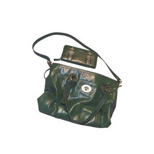 Coach Emerald Green Patent Leather Crossbody Shoulder Bag Pockets And Wallet Set